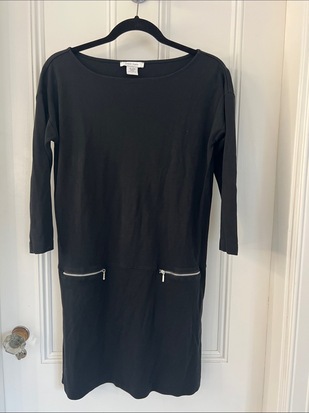 Joan Vass Black Long-Sleeve Zip Pocket Dress